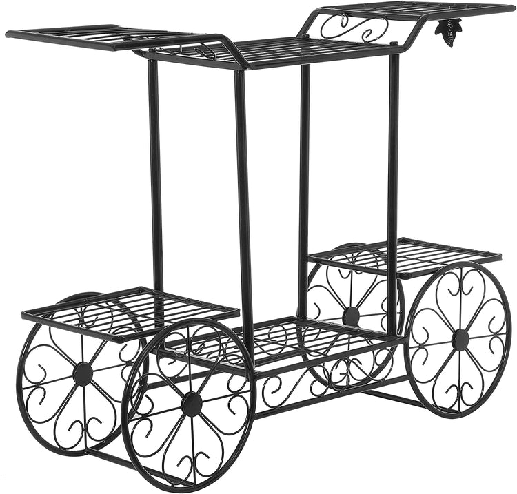 6 Tier Black Metal Garden Cart Planter Display Stand, Indoor Flower Pot Organizer Rack-MyGift