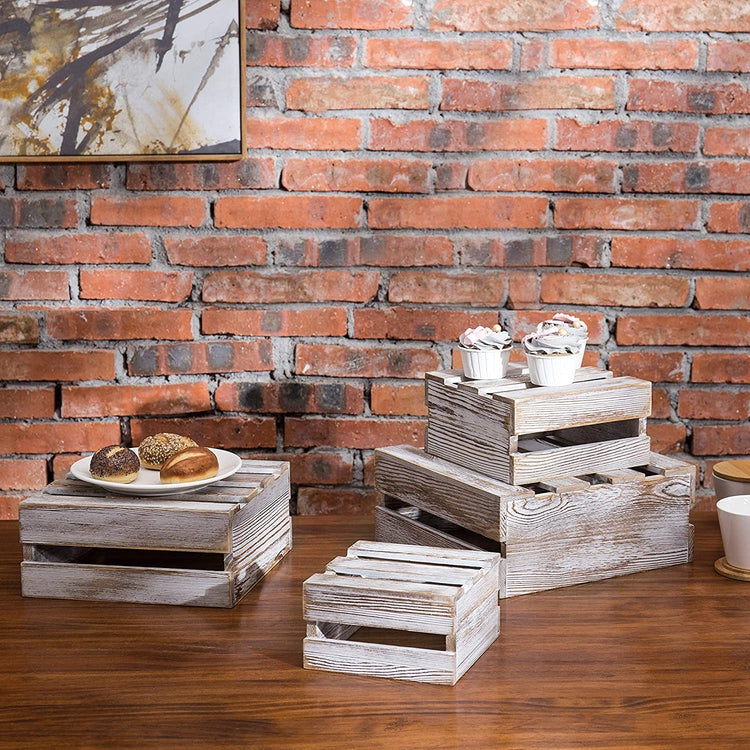 Set of 4, Whitewashed Wood Nesting Riser Stands, Wood Storage Crates-MyGift
