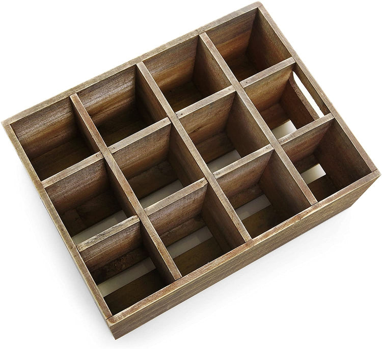 Rustic 12 Slot Beer Bottle Serving Crate, Brown Wood Beer Storage Box with Carrying Handles-MyGift