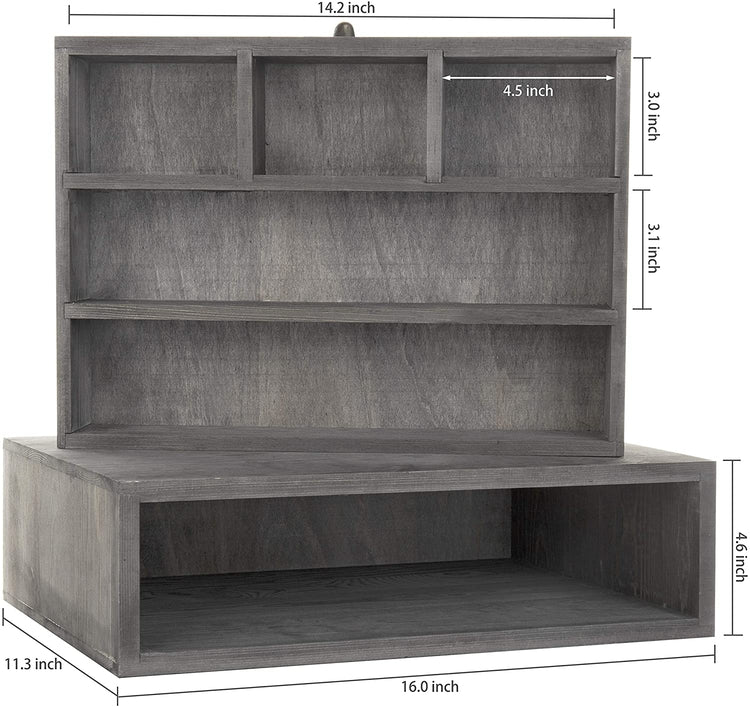 Rustic Grey Wood Desktop Monitor Stand with Pull Out Storage Drawer-MyGift