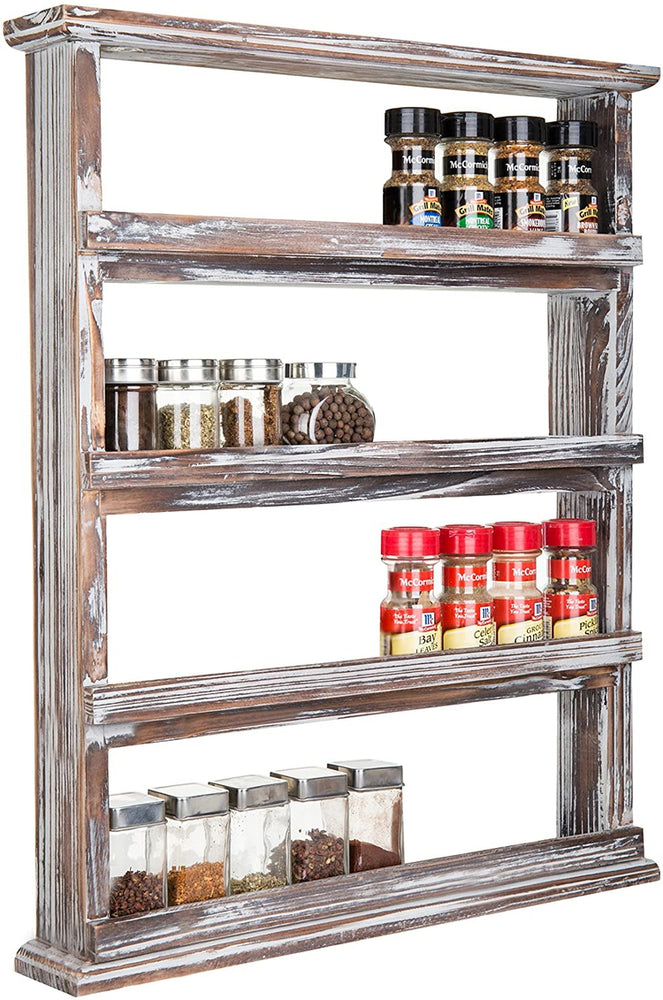 4-Tier Torched Wood Wall-Mounted Spice Rack-MyGift