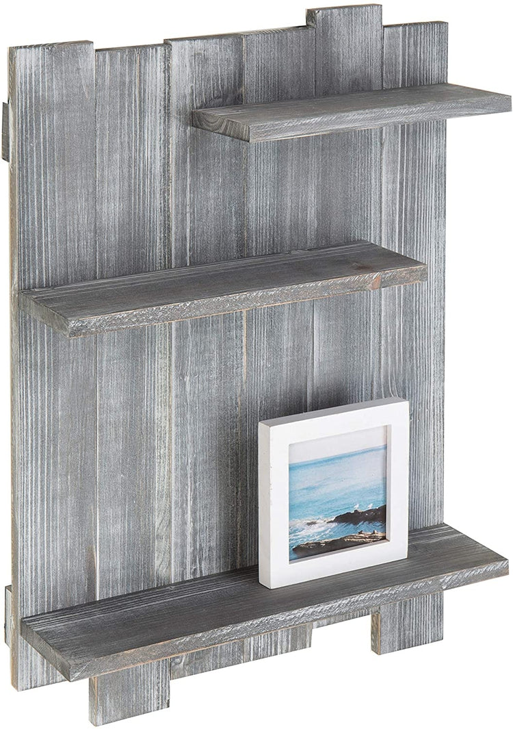 3 Tier Vintage Gray Wood Staggered Shelves Wall Mounted Shelves