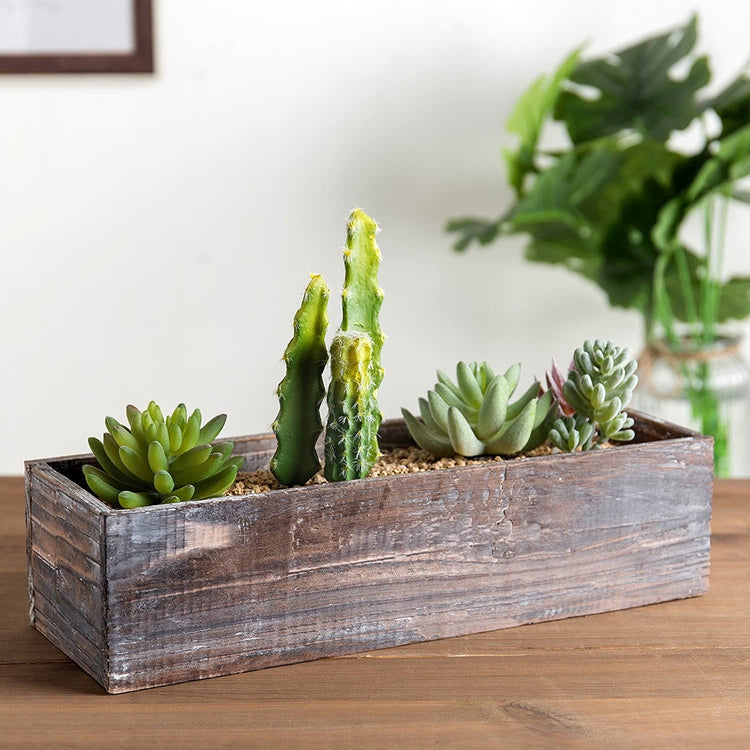 2 Pack of Country Rustic Brown Wood Nesting Succulent Planters Windowsill Flower Pots-MyGift