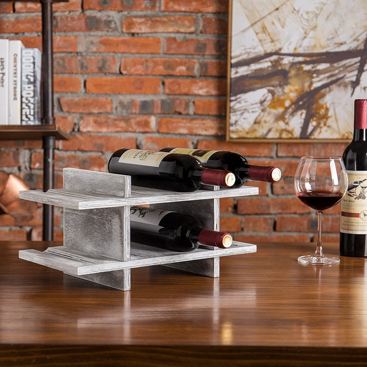 8-Bottle Graywashed Wood Wine Storage Rack-MyGift