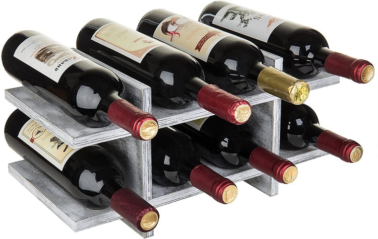 8-Bottle Graywashed Wood Wine Storage Rack-MyGift