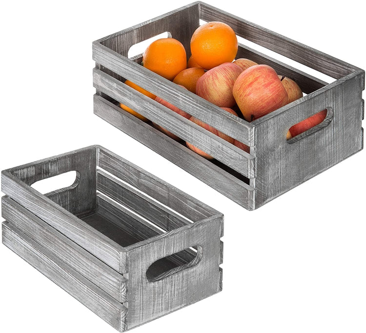 Set of 2, Light Gray Wood Nesting Boxes, Storage Crates with Handles-MyGift