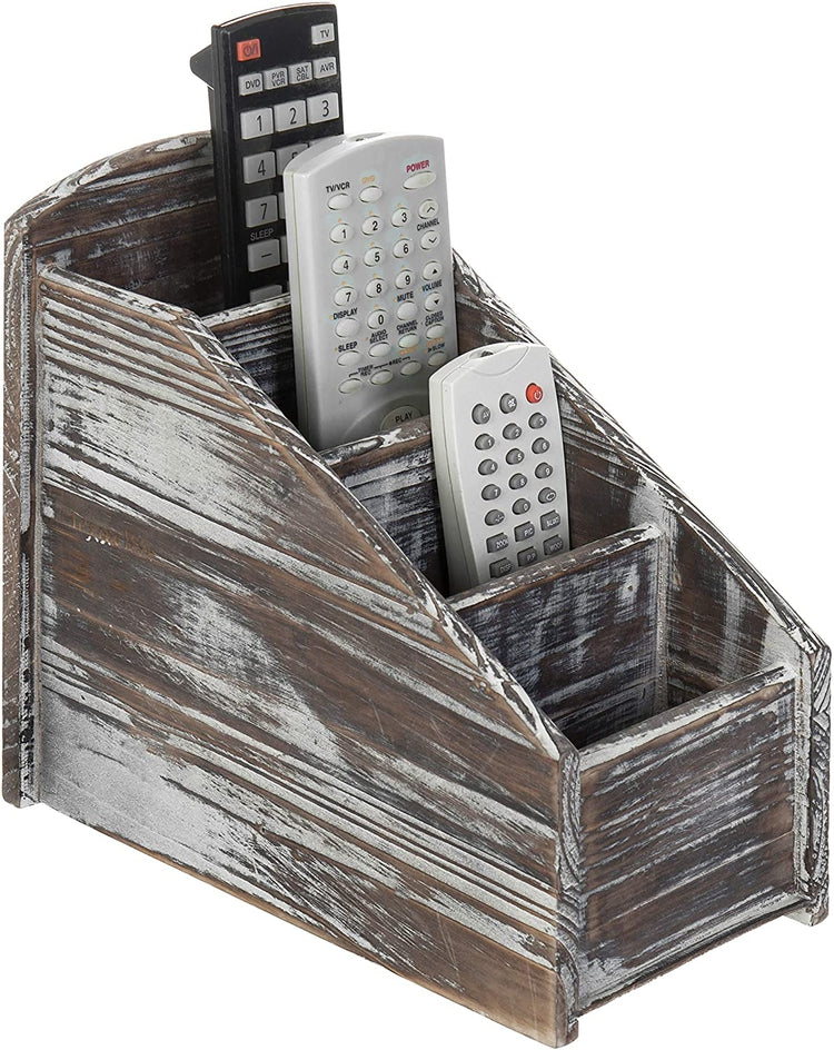 4-Slot Torched Wood Remote Control Storage Caddy, Media Organizer Rack-MyGift
