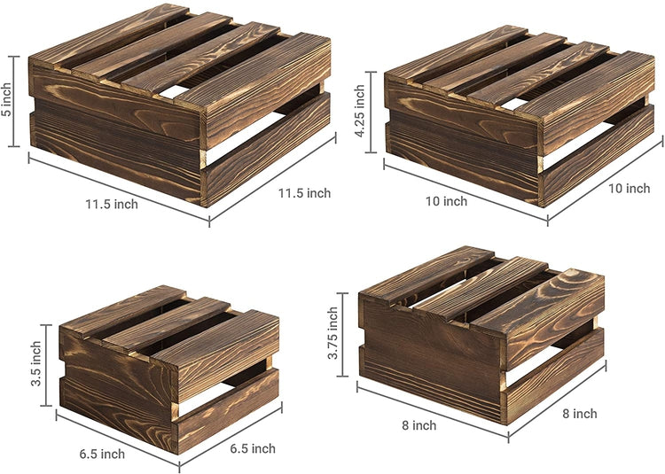 Set of 4, Burnt Wood Dark Brown Nesting Crate Riser Stands-MyGift