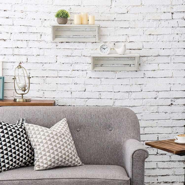 Set of 2 Vintage White Wood 17-Inch Wall-Mounted Shelves-MyGift