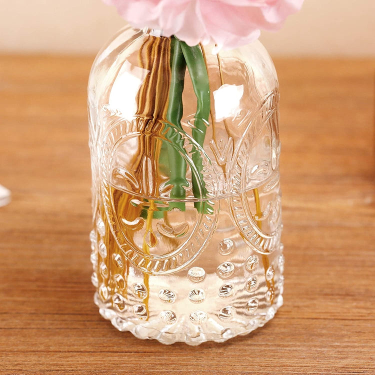 Set of 3 Antique Glass Embossed Apothecary Bottles with Cork Lids-MyGift