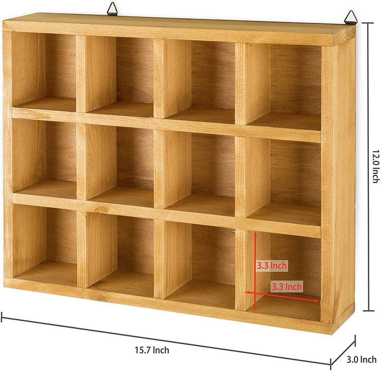 Wooden Freestanding, Wall Mounted 12 Compartment Shadow Box, Display Shelving Unit-MyGift
