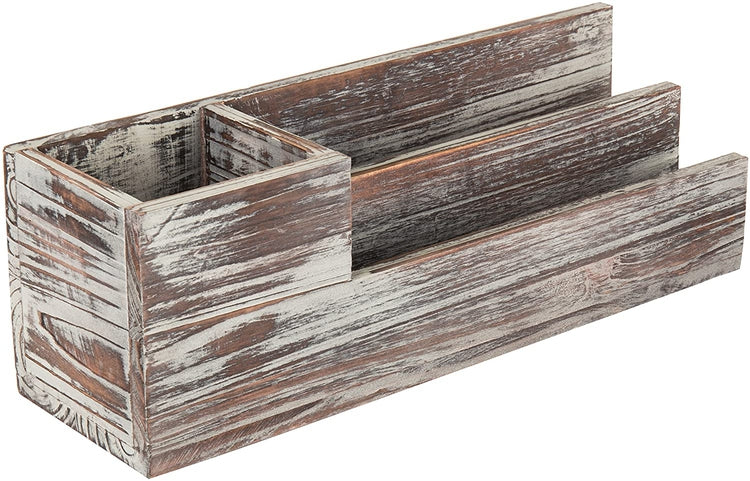 Rustic Torched Wood Desktop Office Supplies Caddy & 2 Slot Mail Organizer-MyGift
