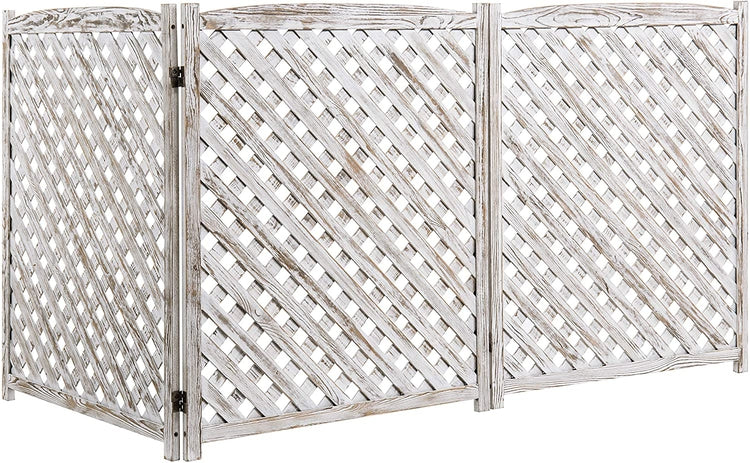 3-Panel Whitewashed Wood Trellis Design Fence, Outdoor Folding Enclosure-MyGift