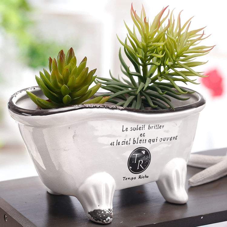 9-Inch White Ceramic French Country Style Claw Foot Bathtub Succulent Planter, Soap Dish-MyGift