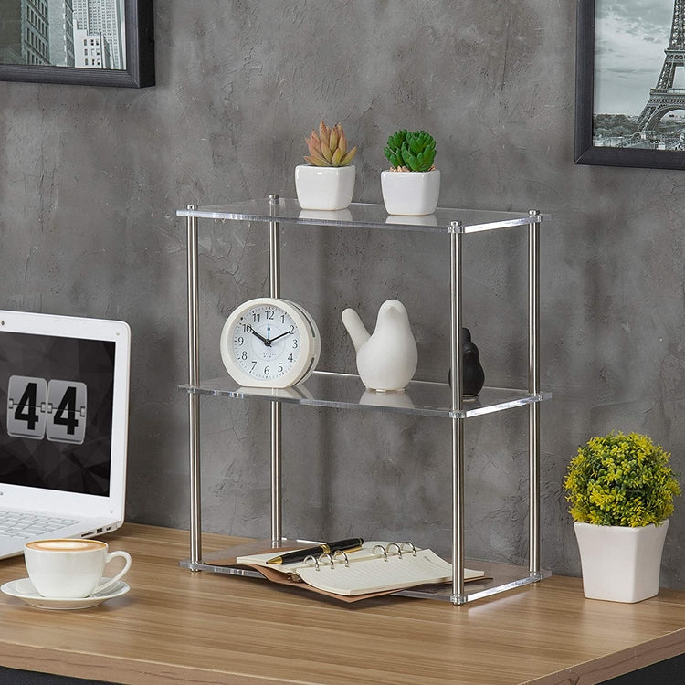 3-Tier Clear Acrylic & Stainless Steel Tabletop Display Shelf-MyGift