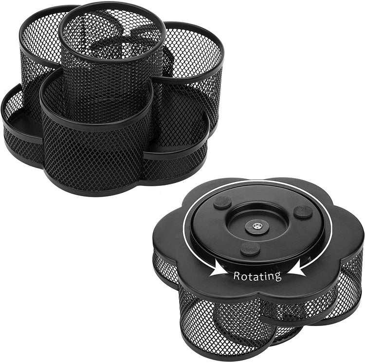 Set of 2 Rotating Black Metal Mesh Office Supplies Organizer, Desktop Stationary Storage Caddy-MyGift