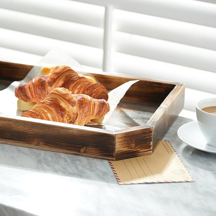 Vintage Dark Brown Wooden Coffee Table Display Tray, Wood Magazine and Document Holder-MyGift