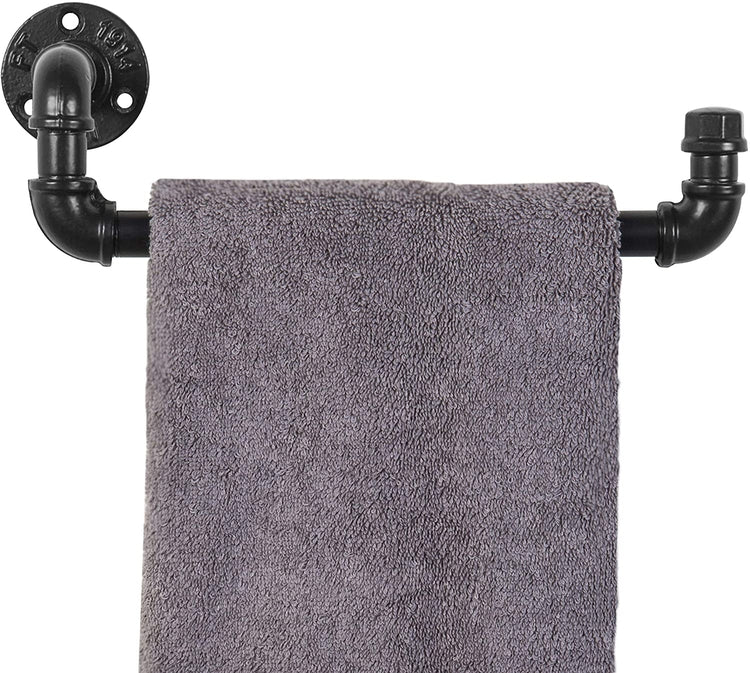 12.5 Inch Black Metal Industrial Pipe Wall Mounted Single Bar Towel Rack-MyGift