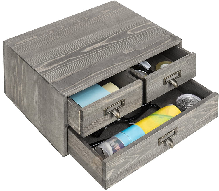 Rustic Gray 3-Drawer Desktop Organizer, Wood Storage Box-MyGift