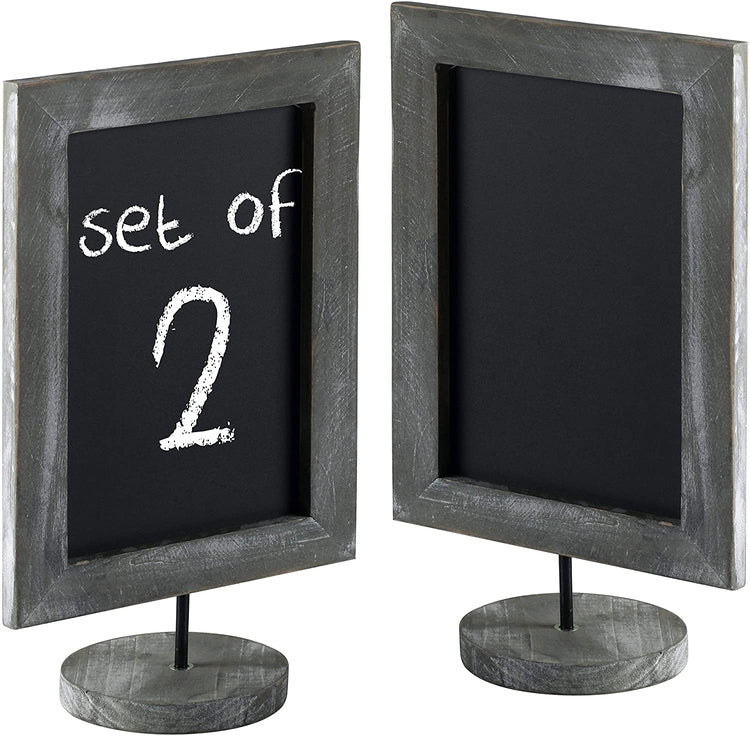 Set of 2, 11-Inch Vintage Gray Wood-Framed Tabletop Chalkboard Signs-MyGift
