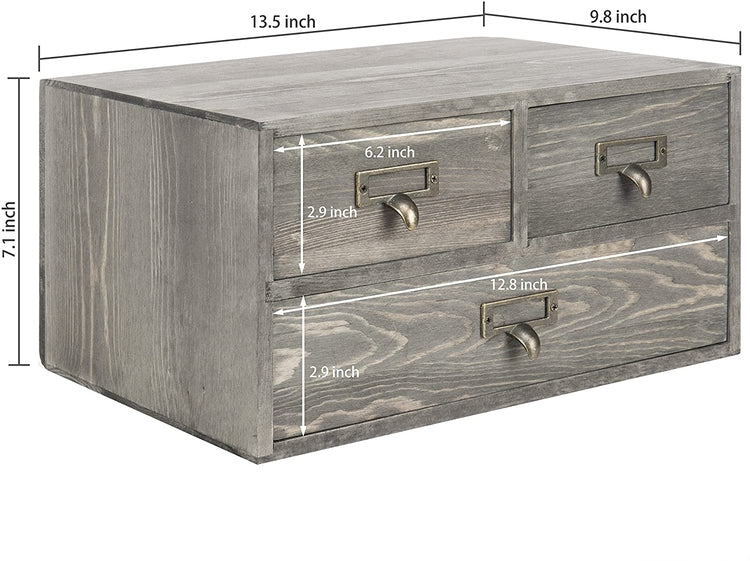 Rustic Gray 3-Drawer Desktop Organizer, Wood Storage Box-MyGift