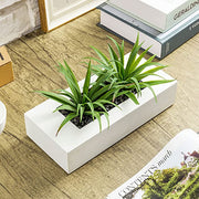 Tabletop Artificial Green Grass Plants in 10 Inch White Wood Rectangular Planter Pot-MyGift