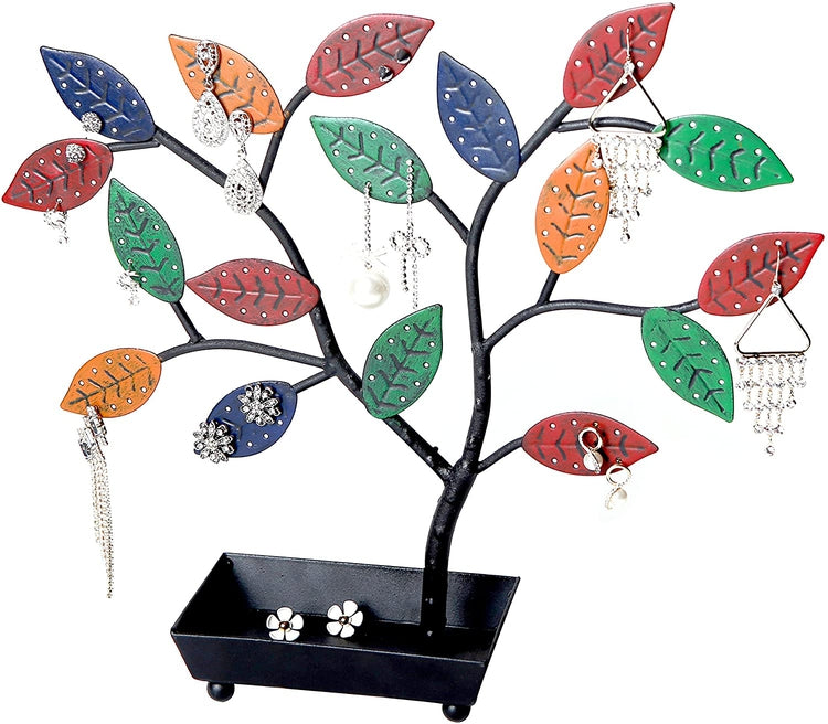 Multicolored Jewelry Tree, Earring Necklace Holder with Ring Dish Tray-MyGift