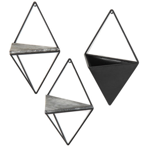 Diamond-Shaped Wall-Mounted Metal Shelves & Planter, 3-Piece Set-MyGift