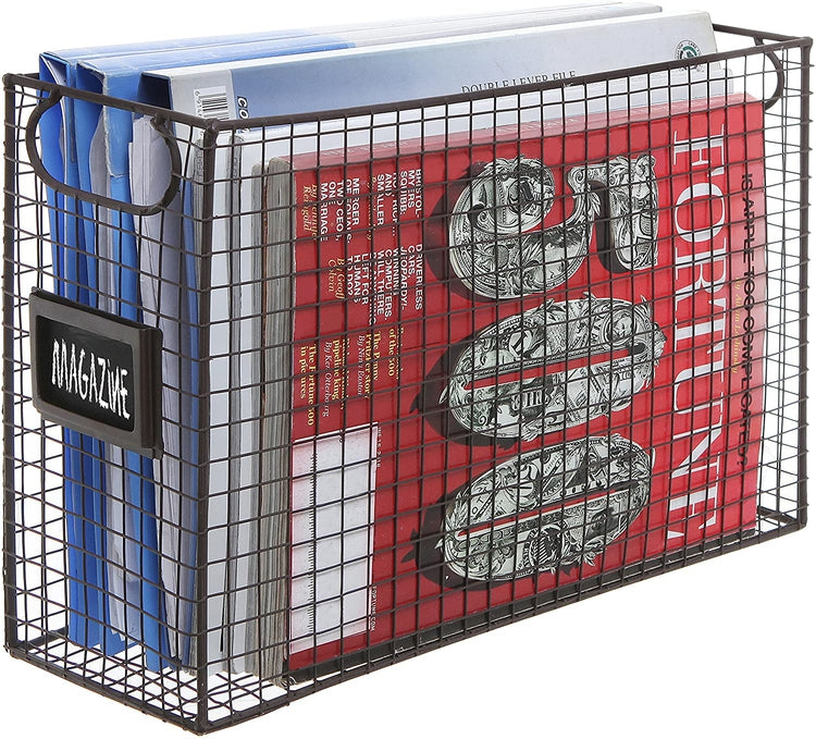 2-Piece Set, Mesh Wire Metal Magazine Document Rack with Chalkboard Label Holder-MyGift