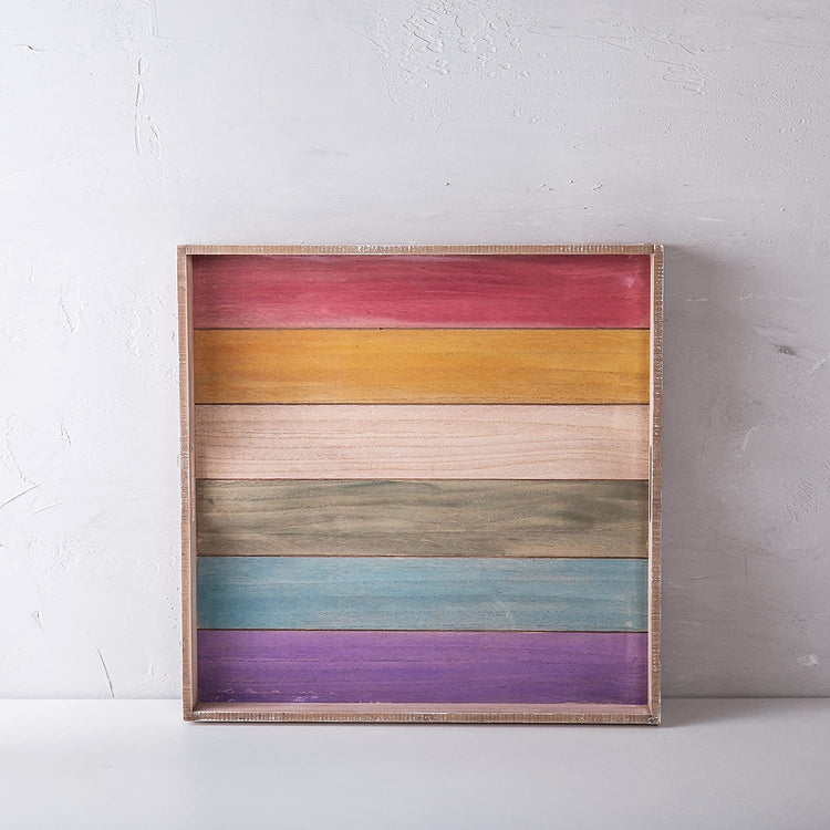 19 x 19 inch Rainbow Wooden Slatted Serving Tray-MyGift
