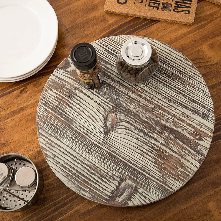 13-Inch Torched Wood Lazy Susan Turntable-MyGift