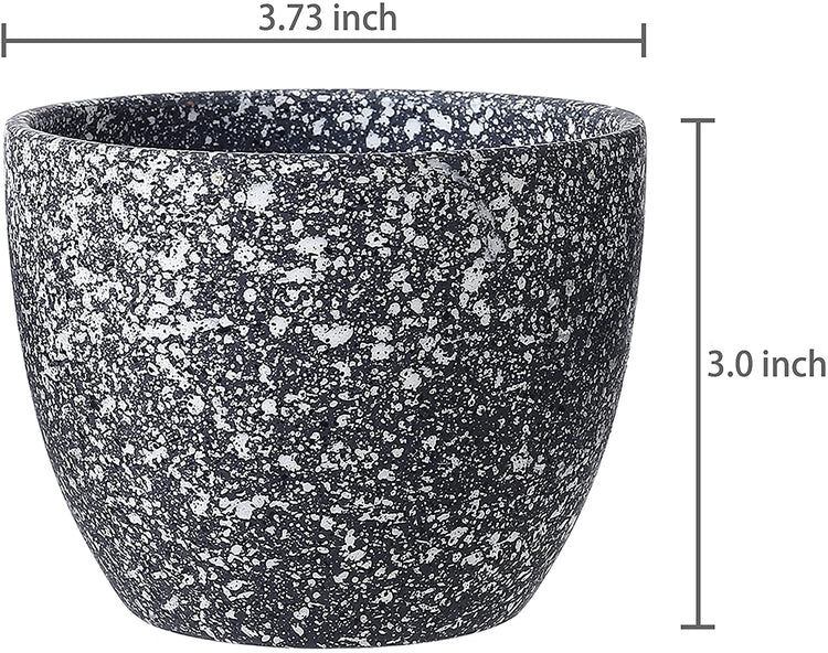 Set of 3 Dark Gray Small Speckled Glaze Succulent Planter Flower Pot with Bamboo Saucers-MyGift