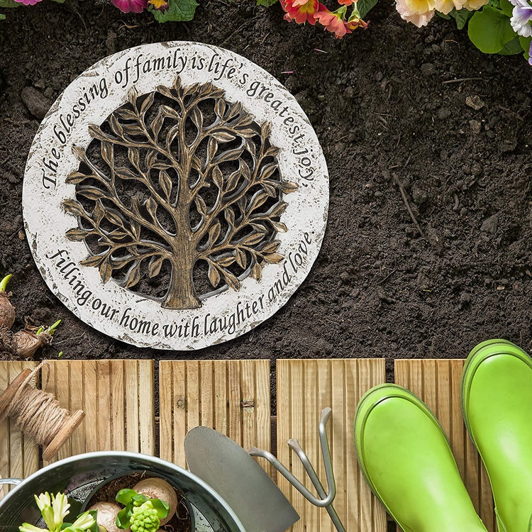 Resin Outdoor Stepping Garden Stone, Decorative Wall Decor with Life Family Tree and Quote-MyGift