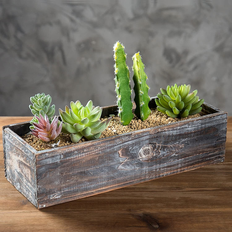 2 Pack of Country Rustic Brown Wood Nesting Succulent Planters Windowsill Flower Pots-MyGift