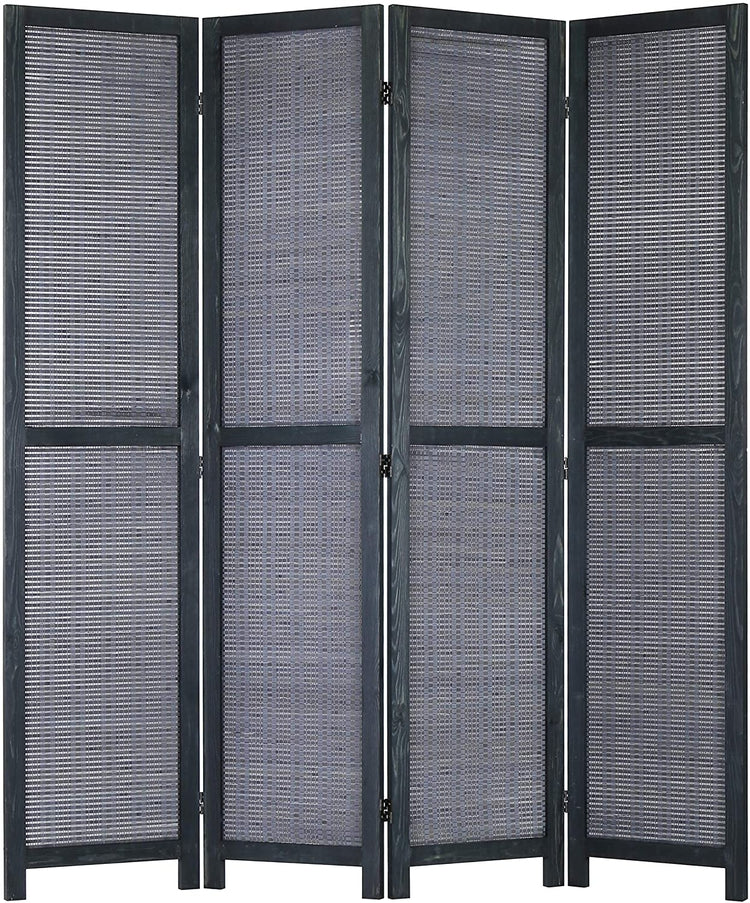 Gray 4-Panel Bamboo Woven Wood Room Divider with Dual-Action Hinges-MyGift