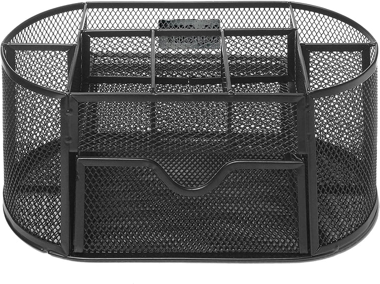 Black Metal Desktop Organizer, Wire Mesh Office Supply Caddy with Drawer & 8 Compartments-MyGift