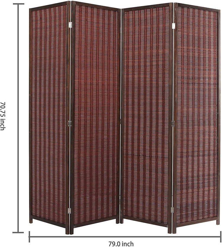 Brown Woven Bamboo Folding Room Divider w/ 4 Panels-MyGift