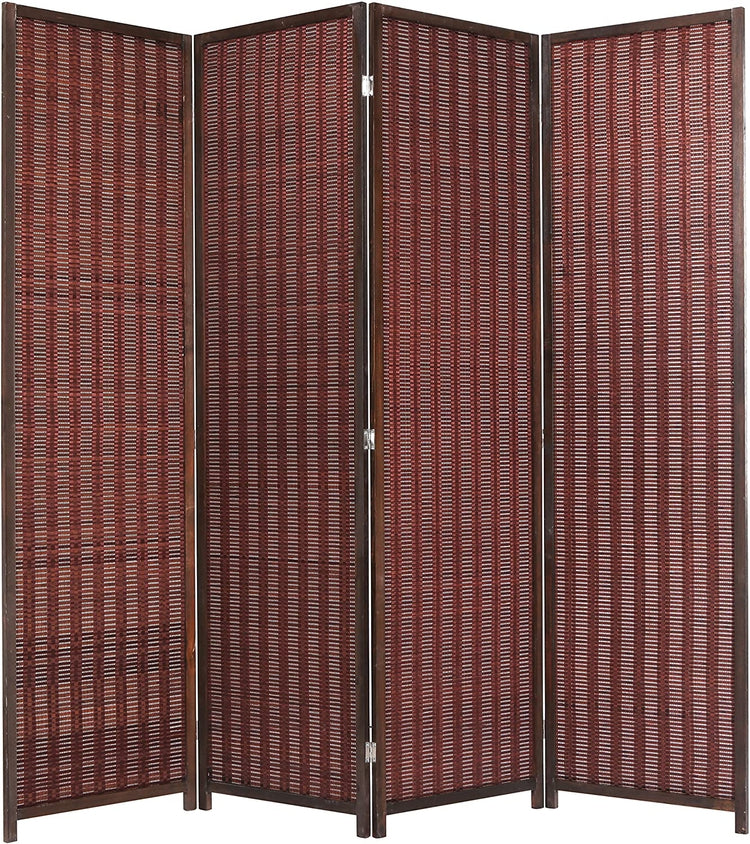 Brown Woven Bamboo Folding Room Divider w/ 4 Panels-MyGift