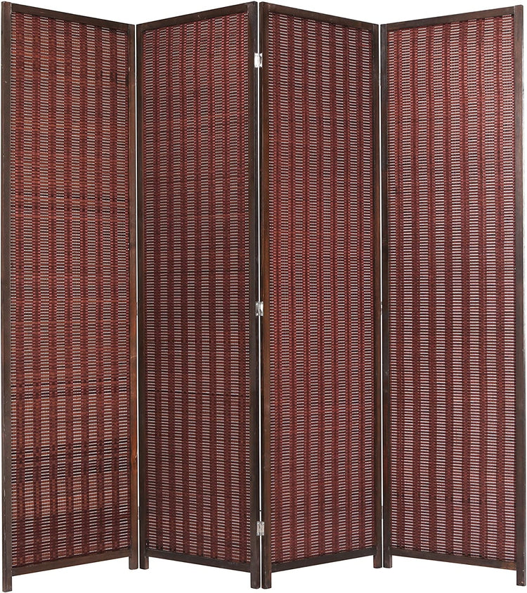 Brown Woven Bamboo Folding Room Divider w/ 4 Panels-MyGift