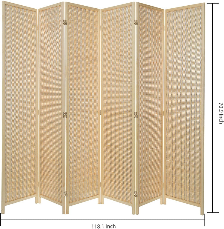 Beige, Decorative Woven Bamboo 6-Panel Room Divider Screen-MyGift