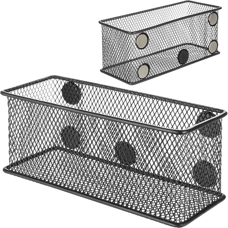 Set of 3, Black Wire Mesh Magnetic Storage Baskets, Office Supply Organizer-MyGift