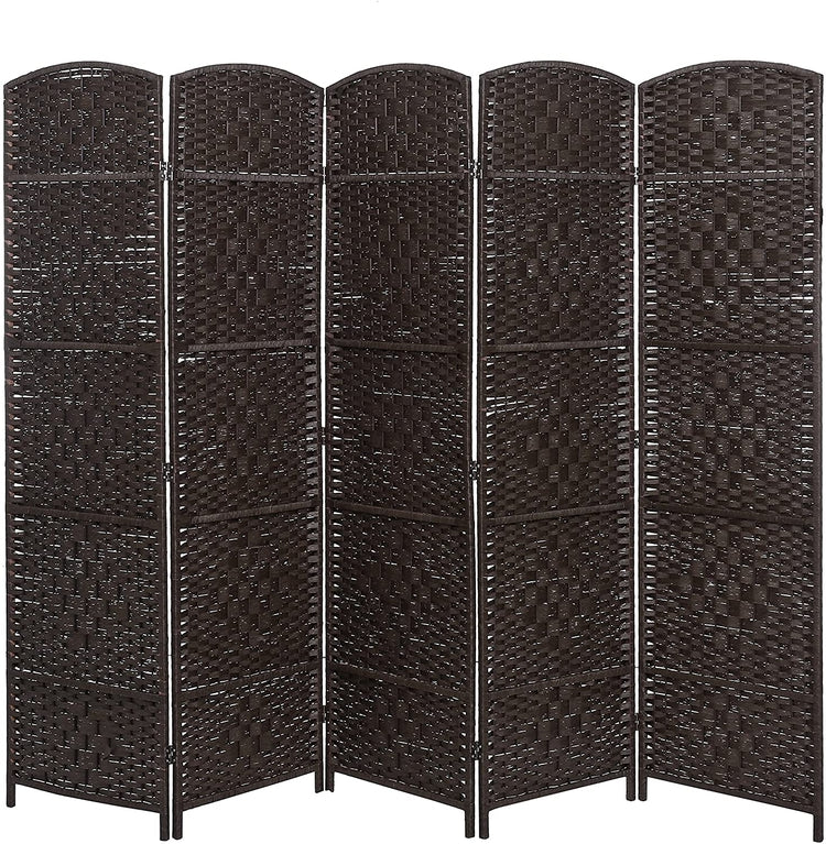 Brown Handwoven Bamboo 5 Panel Partition, Semi-Private Room Divider with Dual Hinges-MyGift