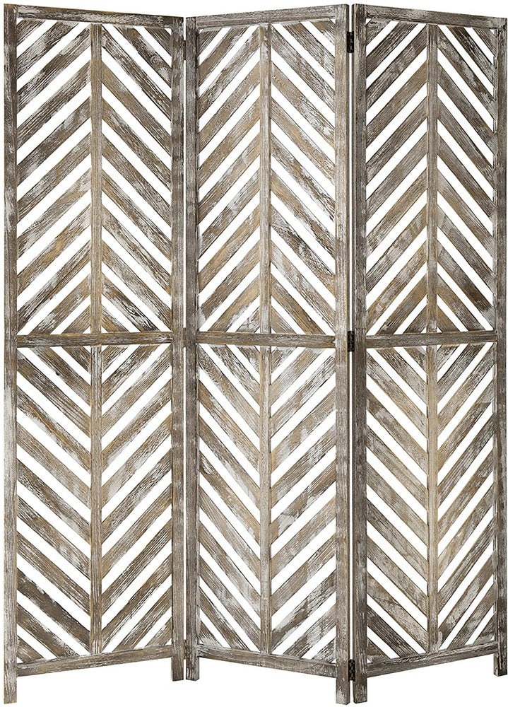 3-Panel Solid Whitewashed Wood Folding Aloha Room Divider-MyGift