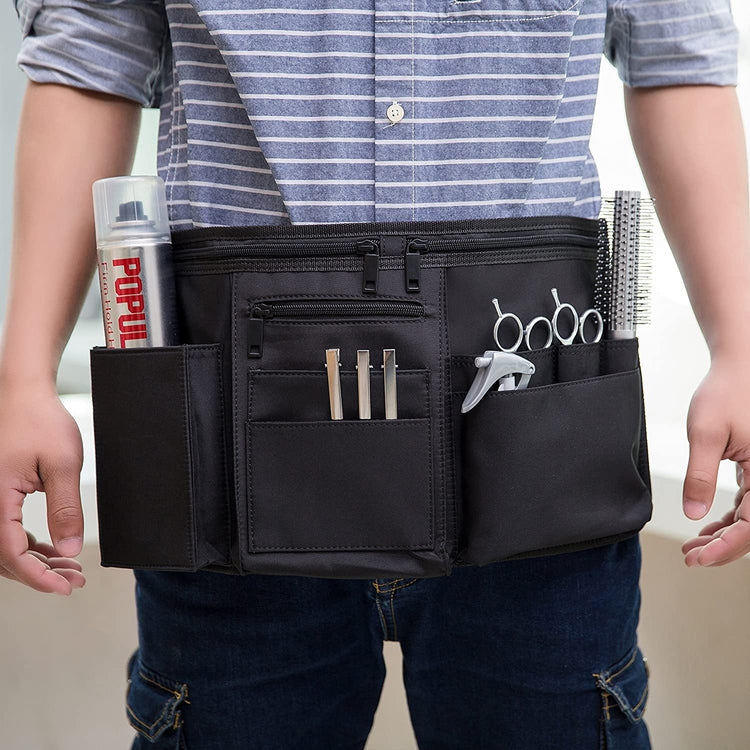 Professional Hairdresser Canvas Waist Apron, Multiple Pocket Hair Salon Tools Cosmetic Organizer, Black-MyGift