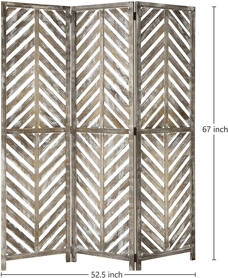 3-Panel Solid Whitewashed Wood Folding Aloha Room Divider-MyGift