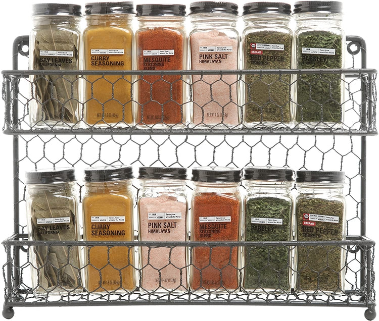 Gray Dual Tier Wire Spice Rack Countertop or Wall Mounted Organizer-MyGift