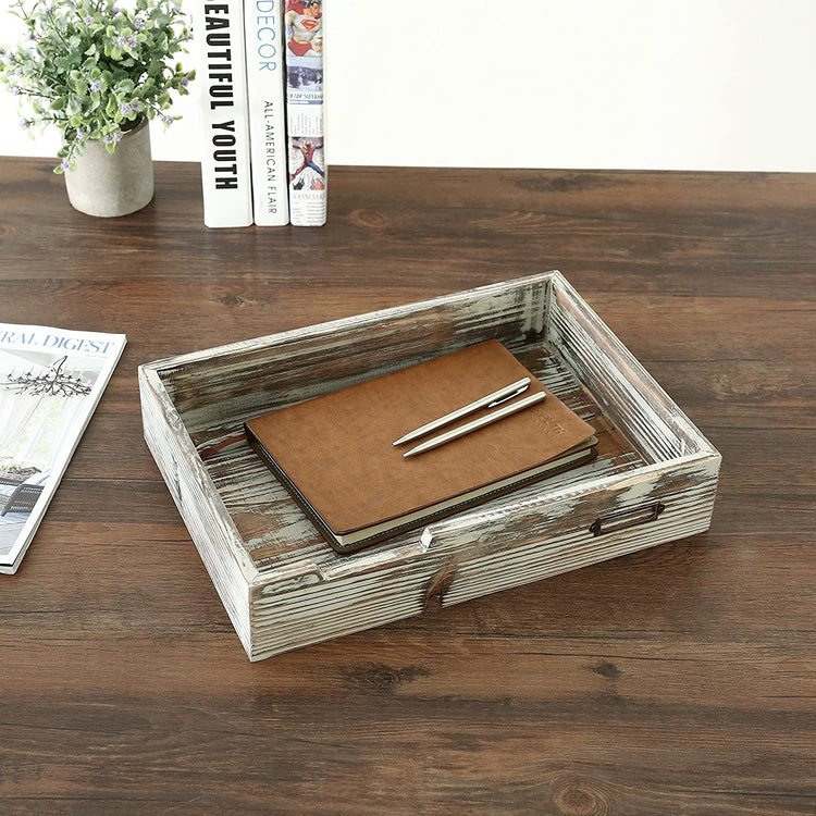 Torched Wood Stackable Drawer-Style Paper File and Document Storage Tray with Label Holder-MyGift