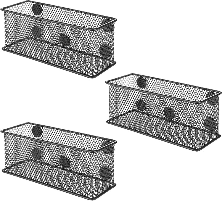 Set of 3, Black Wire Mesh Magnetic Storage Baskets, Office Supply Organizer-MyGift