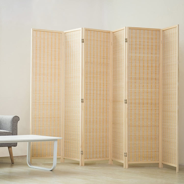Beige, Decorative Woven Bamboo 6-Panel Room Divider Screen-MyGift