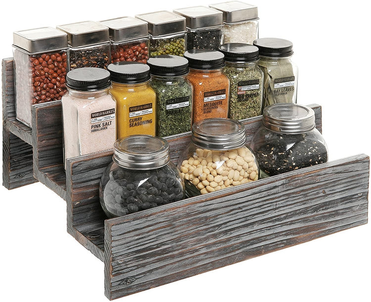 Distressed Wood Spice Rack Storage Organizer Shelf, Tier